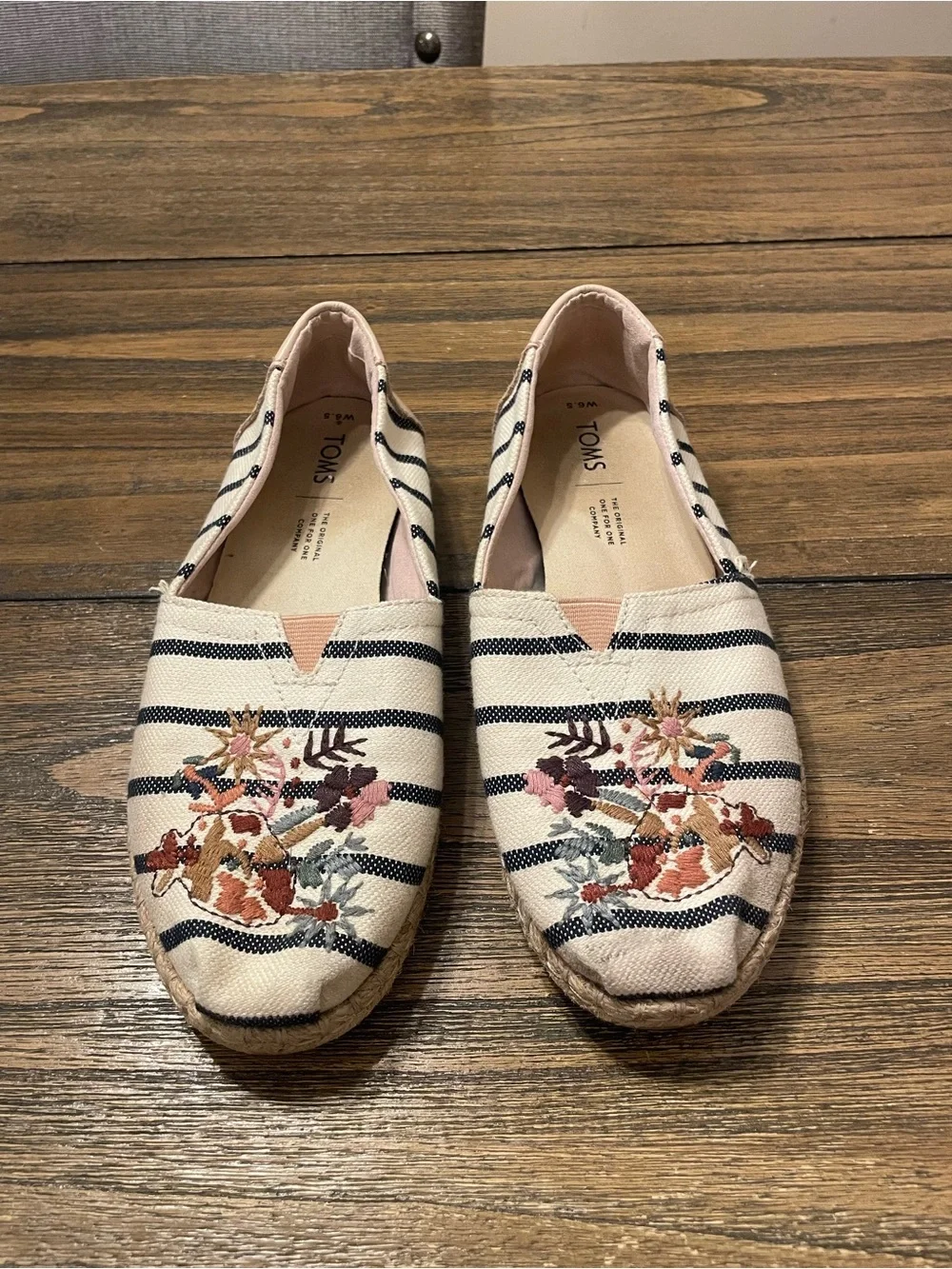 Toms Alpargata Rope Espadrilles Floral Striped Flats Size 6..5 Cottagecore Boho